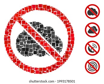 Mosaic No clouds icon composed of square items in various sizes and color hues. Vector square items are composed into abstract composition no clouds icon. Bonus pictograms are placed.
