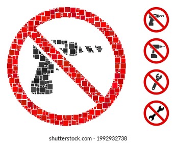 Mosaic No drill icon composed of square elements in different sizes and color hues. Vector square elements are composed into abstract mosaic no drill icon. Bonus pictograms are added.