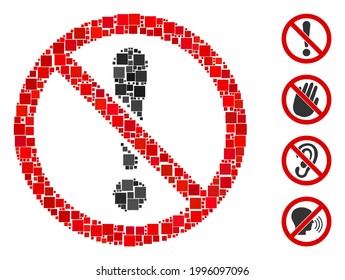 Mosaic No exclamation icon composed of square items in different sizes and color hues. Vector square items are combined into abstract mosaic no exclamation icon. Bonus pictograms are added.