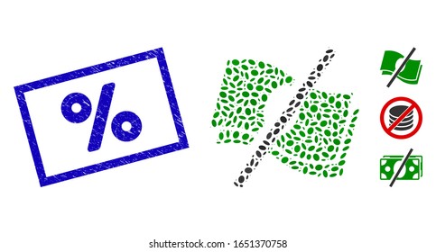 Mosaic no fee and grunge rectangle stamp watermark with % phrase. Mosaic vector no fee is created with randomized oval spots. % stamp seals use blue color, and have rectangle shape.