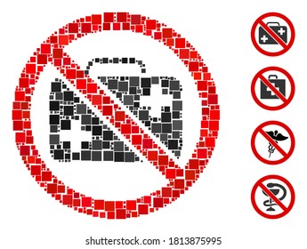 Mosaic No first-aid case icon constructed from square items in various sizes and color hues. Vector square items are organized into abstract mosaic no first-aid case icon. Bonus icons are added.