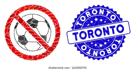 Mosaic no football icon and corroded stamp seal with Toronto phrase. Mosaic vector is composed with no football icon and with randomized oval elements. Toronto stamp uses blue color,