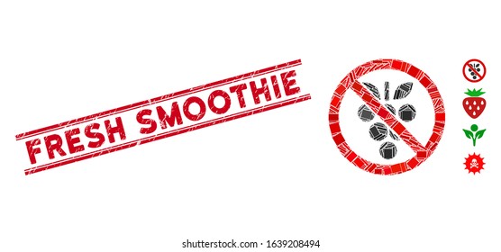 Mosaic no grapes icon and red Fresh Smoothie rubber print between double parallel lines. Flat vector no grapes mosaic icon of scattered rotated rectangular items.