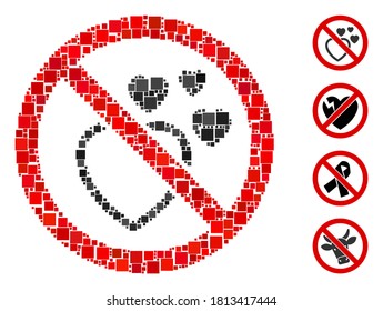 Mosaic No love heart icon composed of square items in various sizes and color hues. Vector square items are grouped into abstract collage no love heart icon. Bonus icons are added.