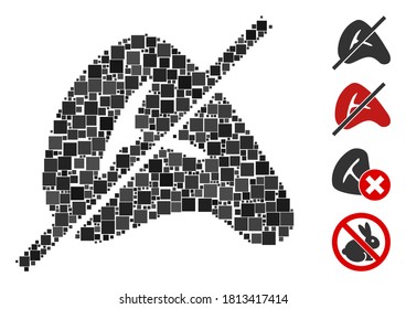 Mosaic No meat icon organized from square items in various sizes and color hues. Vector square items are organized into abstract composition no meat icon. Bonus pictograms are added.