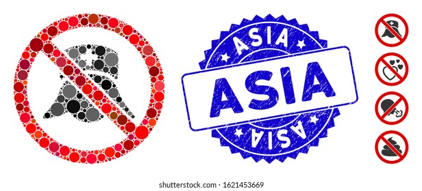 Mosaic no medical nurses icon and corroded stamp seal with Asia caption. Mosaic vector is created with no medical nurses pictogram and with random circle spots. Asia stamp seal uses blue color,