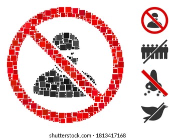 Mosaic No ninja icon composed of square items in variable sizes and color hues. Vector square items are composed into abstract collage no ninja icon. Bonus pictograms are added.