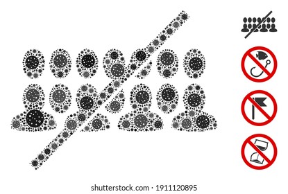 Mosaic no people group designed from SARS virus icons in variable sizes and color hues. Vector infection icons are grouped into abstract mosaic no people group icon. Some bonus icons are added.