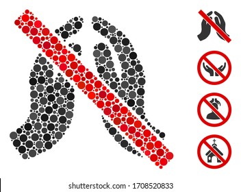 Mosaic No praying hands icon united from circle items in variable sizes, positions and proportions. Vector circle dots are united into abstract mosaic no praying hands icon.
