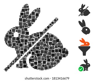 Mosaico No hay un icono de conejo organizado a partir de elementos cuadrados en diferentes tamaños y tonos de color. Los elementos cuadrados vectoriales se componen en mosaico abstracto no en icono de conejo. Se colocan pictogramas bonificados.