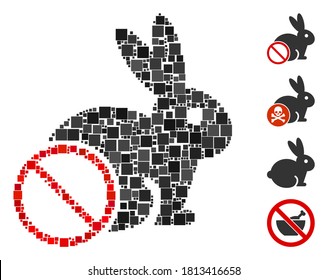 Mosaic No rabbit meat icon constructed from square elements in various sizes and color hues. Vector square elements are composed into abstract mosaic no rabbit meat icon. Bonus icons are added.