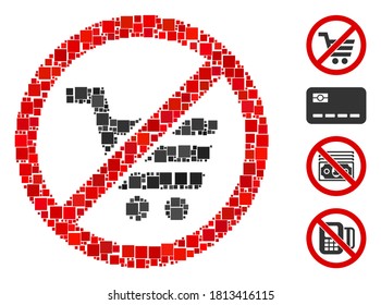 Mosaic No shopping icon organized from square elements in various sizes and color hues. Vector square elements are composed into abstract illustration no shopping icon. Bonus pictograms are added.