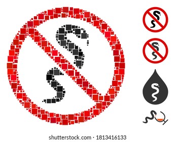 Mosaico No hay icono de serpiente compuesto de elementos cuadrados en tamaños aleatorios y tonos de color. Los elementos cuadrados vectoriales se organizan en mosaico abstracto, sin icono de serpiente. Se colocan los iconos de bonificación.