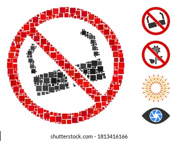Mosaic No sun glasses icon composed of square items in random sizes and color hues. Vector square elements are arranged into abstract mosaic no sun glasses icon. Bonus pictograms are added.