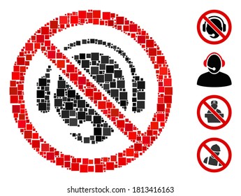 Mosaic No support operator icon united from square items in various sizes and color hues. Vector square items are arranged into abstract mosaic no support operator icon. Bonus pictograms are added.