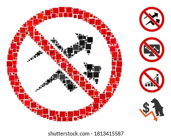 Mosaic No trend arrows icon organized from square items in various sizes and color hues. Vector square items are organized into abstract collage no trend arrows icon. Bonus icons are placed.