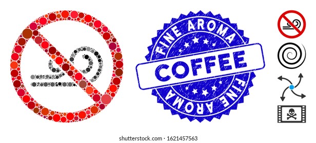 Mosaic no wind icon and rubber stamp watermark with Fine Aroma Coffee caption. Mosaic vector is designed with no wind pictogram and with scattered round elements.