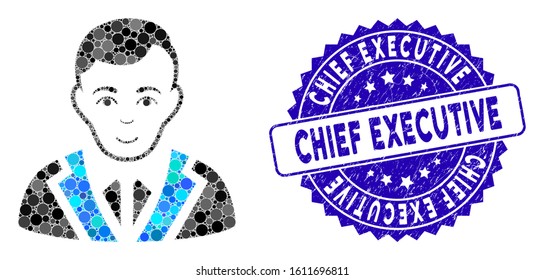 Mosaic noble gentleman icon and rubber stamp seal with Chief Executive text. Mosaic vector is designed with noble gentleman icon and with random circle items.