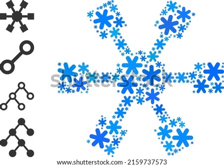 Mosaic node links icon is organized for winter, New Year, Christmas. Node links icon mosaic is created from light blue snowflakes. Some bonus icons are added.