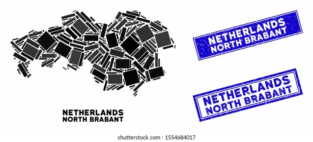 Mosaic North Brabant Province map and rectangle rubber prints. Flat vector North Brabant Province map mosaic of randomized rotated rectangular elements.