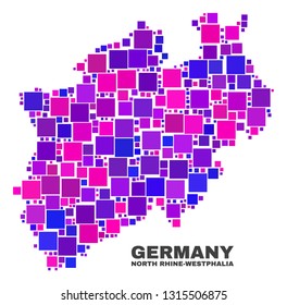 Mosaic North Rhine-Westphalia Land map isolated on a white background. Vector geographic abstraction in pink and violet colors.