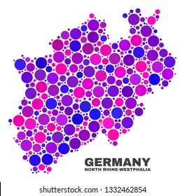 Mosaic North Rhine-Westphalia Land map isolated on a white background. Vector geographic abstraction in pink and violet colors.