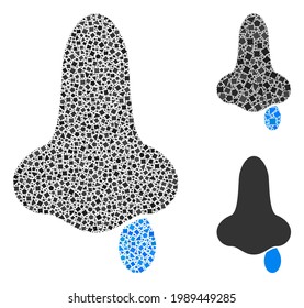 Mosaic Nose flu icon constructed from uneven spots in different sizes, positions and proportions. Vector uneven pieces are combined into abstract composition nose flu icon.