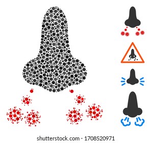 Mosaic Nose virus spread icon organized from spheric elements in different sizes, positions and proportions. Vector spheric parts are composed into abstract illustration nose virus spread icon.