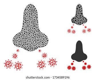 Mosaic Nose virus spread icon organized from tuberous items in random sizes, positions and proportions. Vector abrupt items are organized into abstract collage nose virus spread icon.