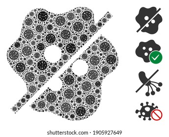 Mosaic not infected composed of flu virus elements in different sizes and color hues. Vector infection icons are combined into abstract mosaic not infected icon. Some bonus icons are added.