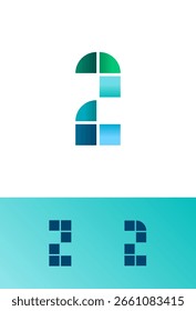 Mosaic number 2, pixeled numeral two made tile style, vector illustration 10eps