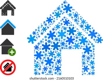 El viejo ícono de la casa descompuesta Mosaico se organiza para el invierno, Año Nuevo, Navidad. El mosaico de iconos de la casa vieja descompuesta está formado por cristales de hielo azul claro. Se agregan algunos iconos similares.