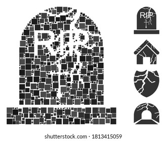 Mosaic Old grave icon composed of square items in different sizes and color hues. Vector square items are composed into abstract composition old grave icon. Bonus pictograms are added.