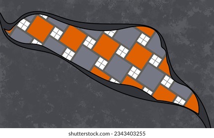 Mosaic on asphalt texture. Vector graphic background in orange, gray and white.