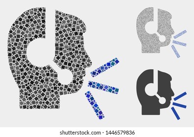 Mosaic Operator speech icon organized from spheric and square elements in different sizes, positions and proportions.