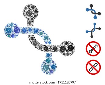 Mosaic overpass connection organized from coronavirus elements in variable sizes and color hues. Vector pathogen elements are organized into abstract mosaic overpass connection icon.