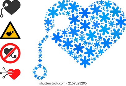 Mosaik Tempomaschinensymbol ist für Winter, Neujahr, Weihnachten organisiert. Das Mosaik der Pace Maker Ikone ist mit hellblauen Schneeflocken organisiert. Es werden einige ähnliche Symbole hinzugefügt.