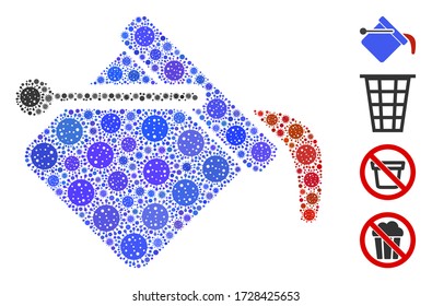 Mosaic paint bucket designed from flu virus icons in various sizes and color hues. Vector viral items are combined into abstract mosaic paint bucket icon. Some bonus icons are added.