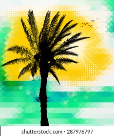Mosaic palm sea sun. Vector