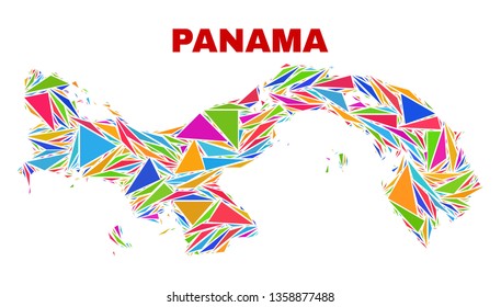 Mosaic Panama map of triangles in bright colors isolated on a white background. Triangular collage in shape of Panama map. Abstract design for patriotic illustrations.