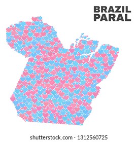 Mosaic Paral State map of valentine hearts in pink and blue colors isolated on a white background. Lovely heart collage in shape of Paral State map. Abstract design for Valentine decoration.
