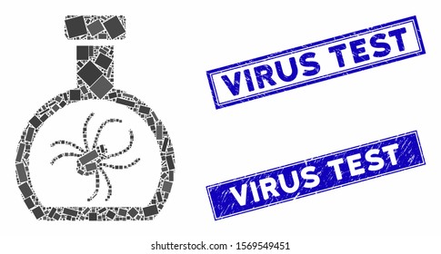 Mosaic parasite container retort pictogram and rectangular seal stamps. Flat vector parasite container retort mosaic pictogram of random rotated rectangular elements.