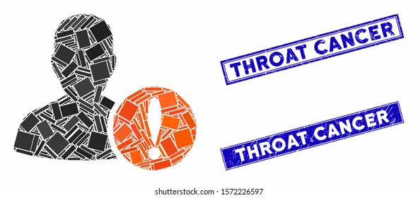 Mosaic patient problem icon and rectangle Throat Cancer watermarks. Flat vector patient problem mosaic icon of scattered rotated rectangular items.