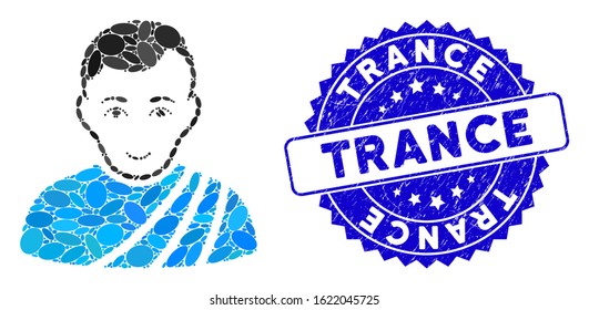 Mosaic patrician citizen icon and rubber stamp watermark with Trance caption. Mosaic vector is designed with patrician citizen icon and with randomized elliptic items.