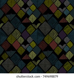  mosaic pattern of beautiful elements. graphic drawings on a dark background. mosaic carpet. seamless vector pattern on a dark background