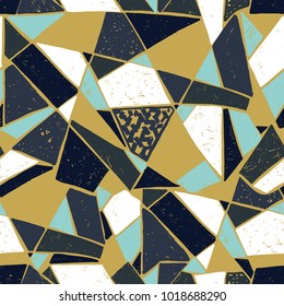 Mosaic pattern of broken tile. Seamless hand drawn  pattern with markers. Trending Memphis style.  Abstract kaleidoscope.