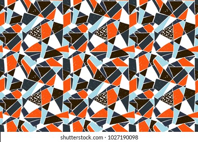 Mosaic pattern of broken tile. Seamless hand drawn  pattern with markers. Trending Memphis style.  Abstract kaleidoscope.