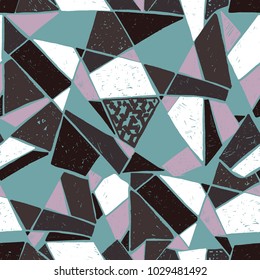 Mosaic pattern of broken tile. Seamless hand drawn  pattern with markers. Trending Memphis style.  Abstract kaleidoscope.