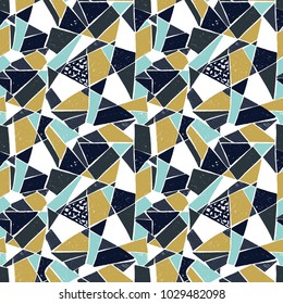 Mosaic pattern of broken tile. Seamless hand drawn  pattern with markers. Trending Memphis style.  Abstract kaleidoscope.