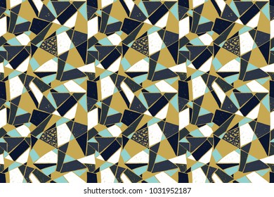 Mosaic pattern of broken tile. Seamless hand drawn  pattern with markers. Trending Memphis style.  Abstract kaleidoscope.